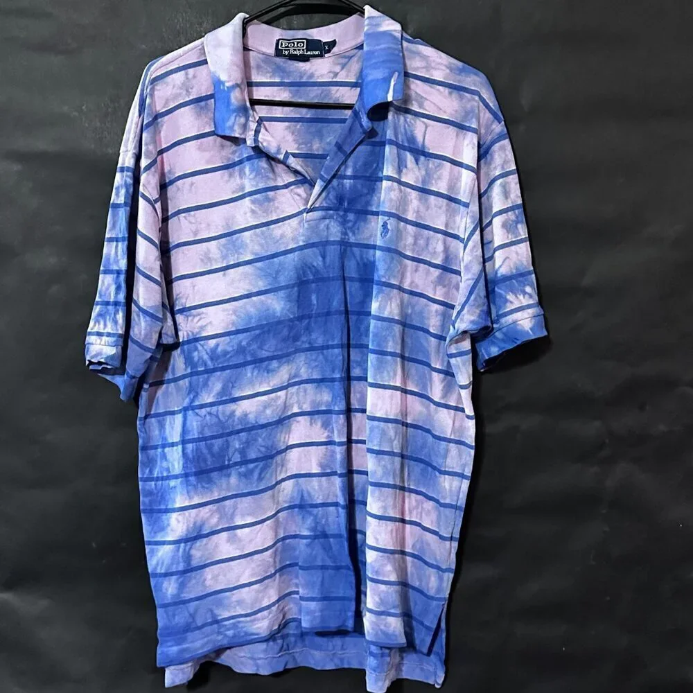 Ralph Lauren Polo Size 2XL Shirt Purple Tie Dye Acid Wash Grunge Golf XXL Pink